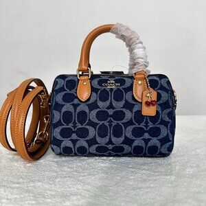 COACH denim Boston tote bag, single shoulder crossbody bag